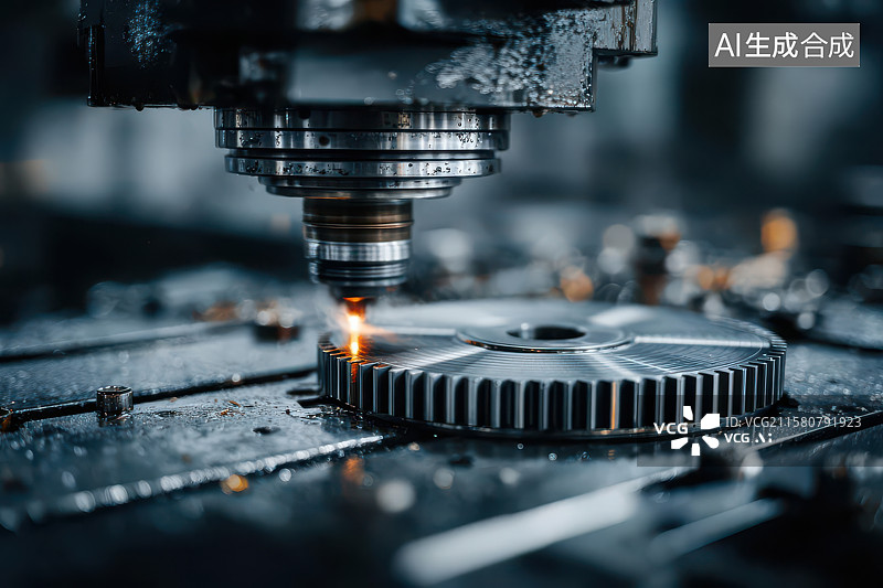 【AI数字艺术】金属齿轮精密加工工业特写图图片素材
