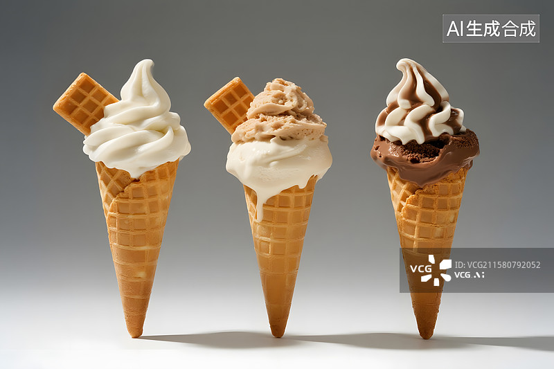 【AI数字艺术】多种口味的冰淇淋甜筒图片素材
