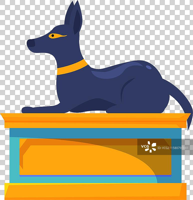 黑色阿努比斯雕像躺在石质基座上图片素材