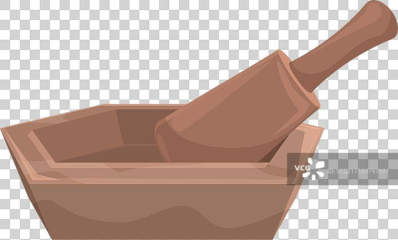 木制研钵和杵放在白色背景上图片素材