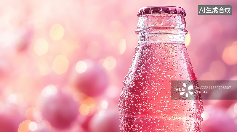 【AI数字艺术】夏天清凉水果饮料海报一瓶粉色荔枝汽水图片素材