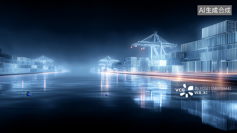 【AI数字艺术】港口物流主题背景——集装箱码头龙门吊图片素材