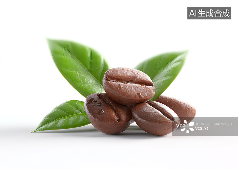 【AI数字艺术】白底背景上散落几颗咖啡豆图片素材