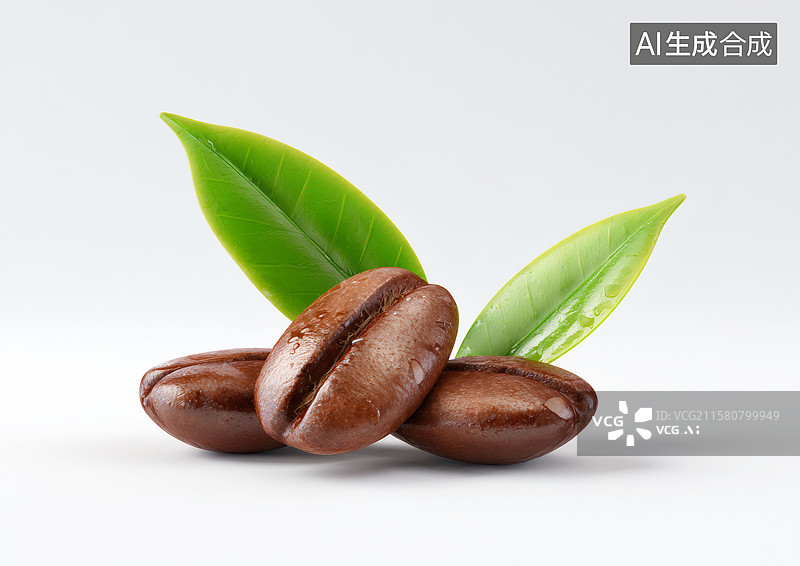 【AI数字艺术】白底背景上散落几颗咖啡豆图片素材