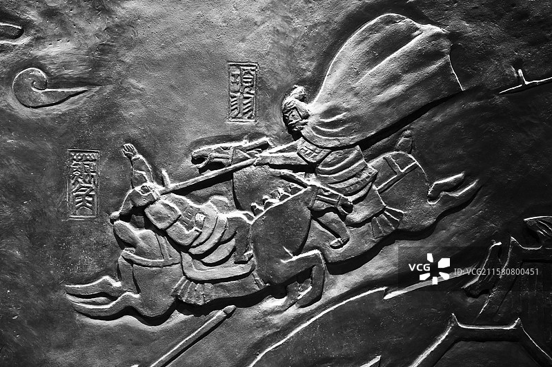 江苏省徐州市项羽戏马台景区浅浮雕《巨鹿大战》图片素材