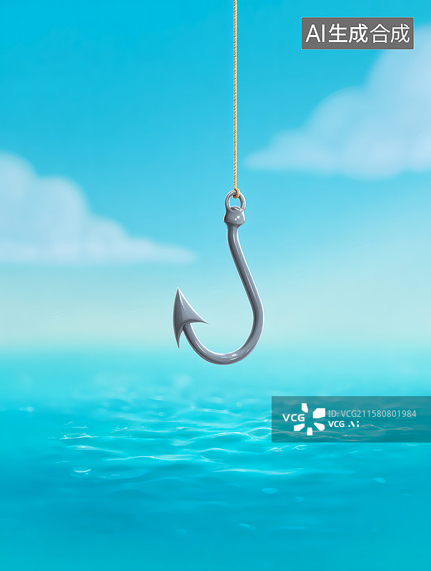 【AI数字艺术】水下一只卡通鱼钩图片素材