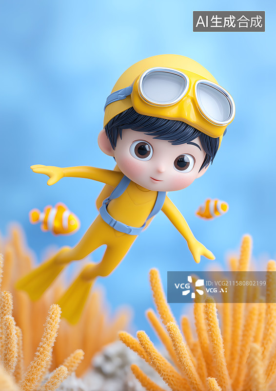 【AI数字艺术】一个男生在水中潜水图片素材