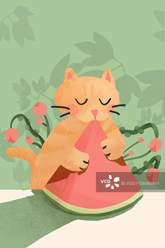 吃西瓜的猫猫图片素材
