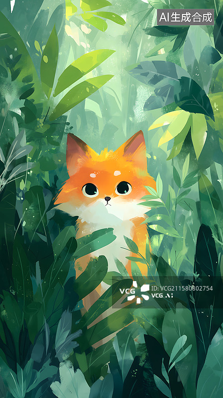 【AI数字艺术】丛绿萌狐隐俏姿图片素材