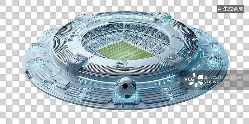 【AI数字艺术】未来赛博朋克体育场馆足球比赛和奥运赛事的透明体育场3D插画元素创意抽象商业背景图片素材