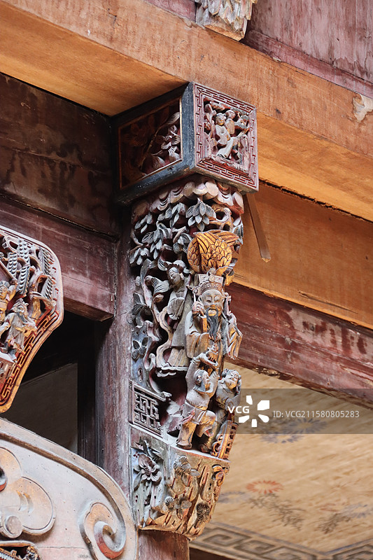 安徽黄山宏村 承志堂 木雕垂花柱 特写图片素材