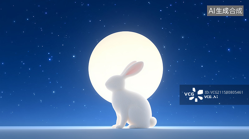 【AI数字艺术】白兔望月静谧中秋夜景图片素材