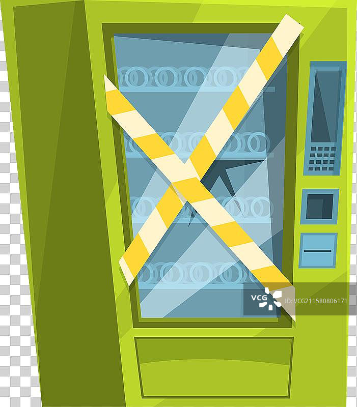 破损的自动售货机被警戒带围住图片素材