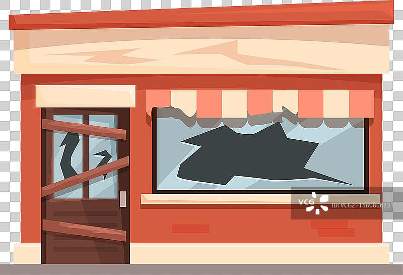 封闭的商店，破碎的窗户显露出来图片素材