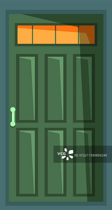 阳光透过的绿色关着的前门图片素材