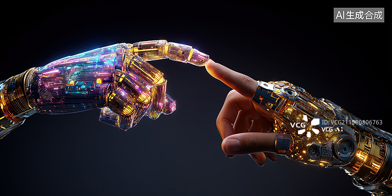 【AI数字艺术】人类和智能机器人击掌庆祝合作3D立体插画图片素材