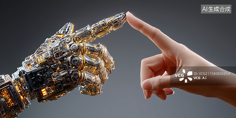 【AI数字艺术】人类和智能机器人击掌庆祝合作3D立体插画图片素材