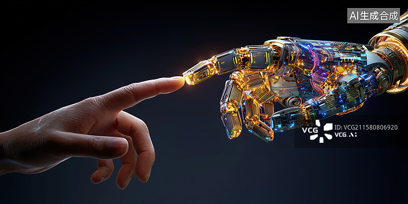 【AI数字艺术】人类和智能机器人击掌庆祝合作3D立体插画图片素材