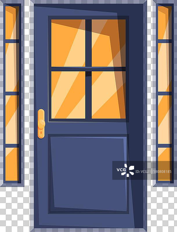 带有玻璃面板的蓝色关闭前门图片素材