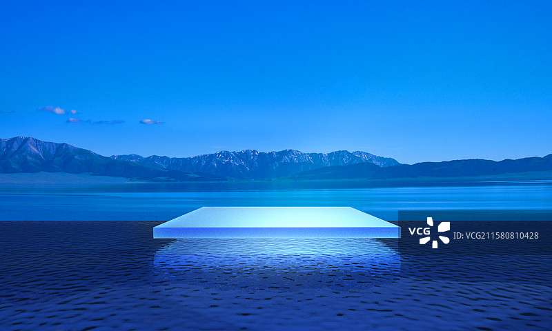 3d产品展示台和纯净的赛里木湖图片素材