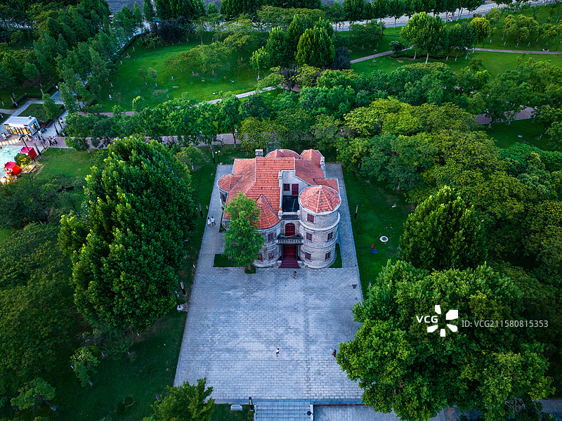 航拍武穴市广济时光景区，武穴滨江公园，饶汉祥旧居图片素材