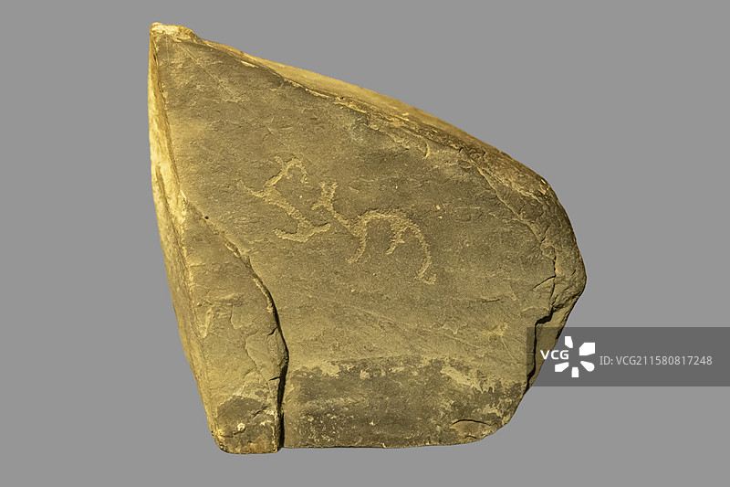 内蒙古包头市博物馆“古代岩画陈列”展：狼捕羊（汉代，巴彦淖尔市乌拉特中旗采集，凿刻制作）图片素材