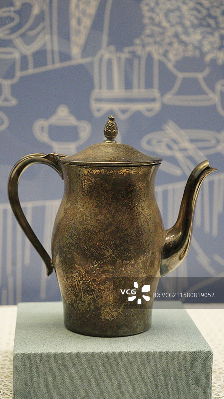 南宁市博物馆绝色中国女性生活美学展清朝花瓣鋬象鼻流带盖银壶图片素材