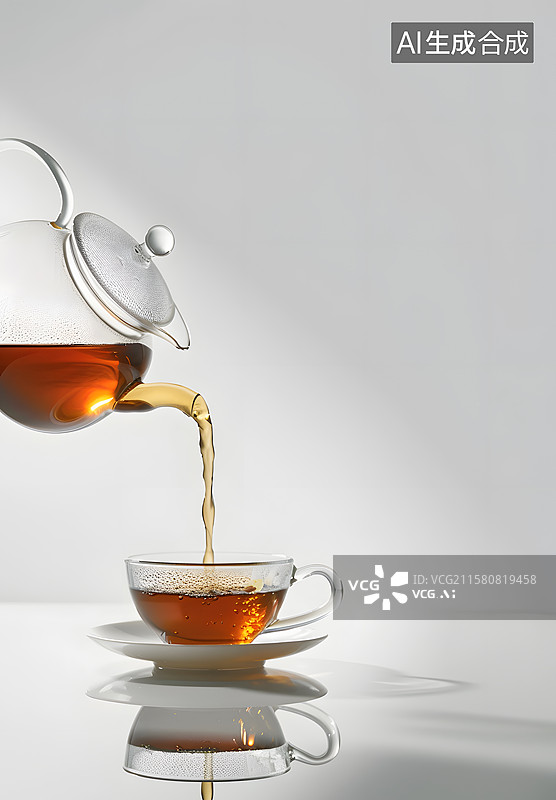 【AI数字艺术】一只手拿着透明茶壶在倒茶图片素材