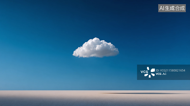 【AI数字艺术】蓝天下的一朵云与空旷地面图片素材