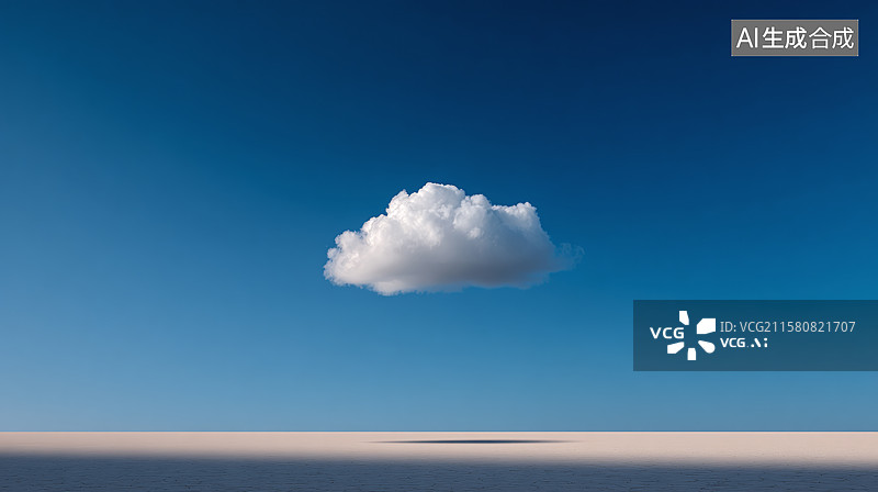 【AI数字艺术】蓝天下的一朵云与空旷地面图片素材