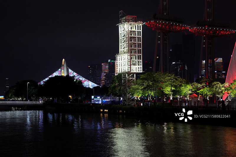 广州珠江广州塔景区花城广场海心沙夜晚风光图片素材