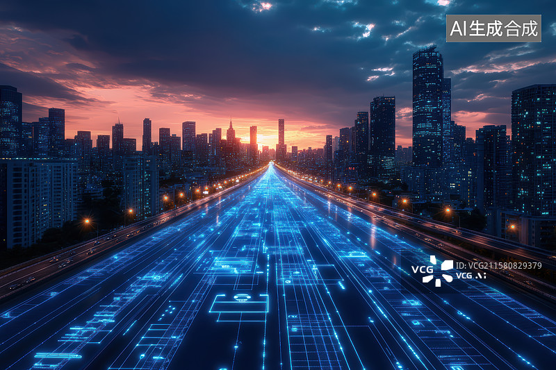 【AI数字艺术】智慧城市大数据科技概念 汽车广告背景图图片素材