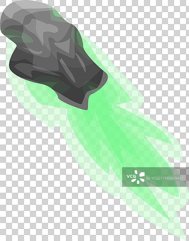 灰色小行星飞行时留下绿色轨迹图片素材