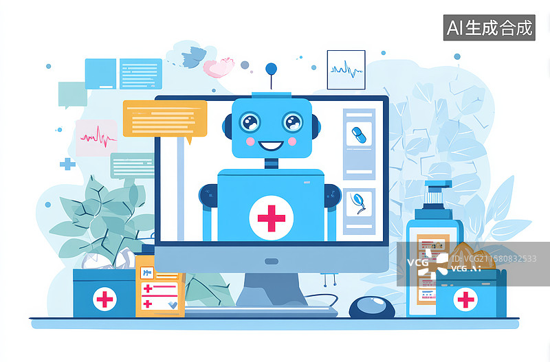 【AI数字艺术】医疗机器人与电脑界面展示图片素材