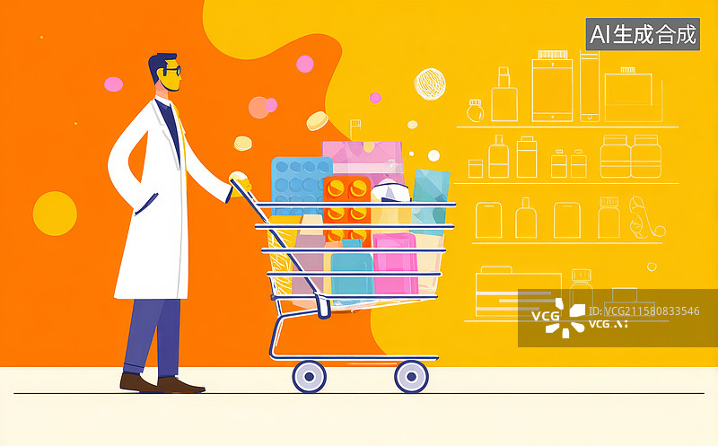 【AI数字艺术】药师推购物车选购药品图片素材