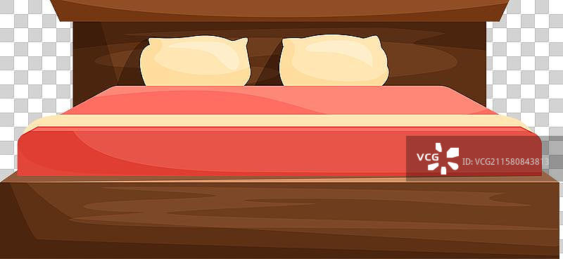 带木框的双人床和红色床单图片素材