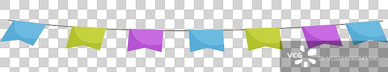 五彩缤纷的节日旗帜悬挂在绳子上图片素材
