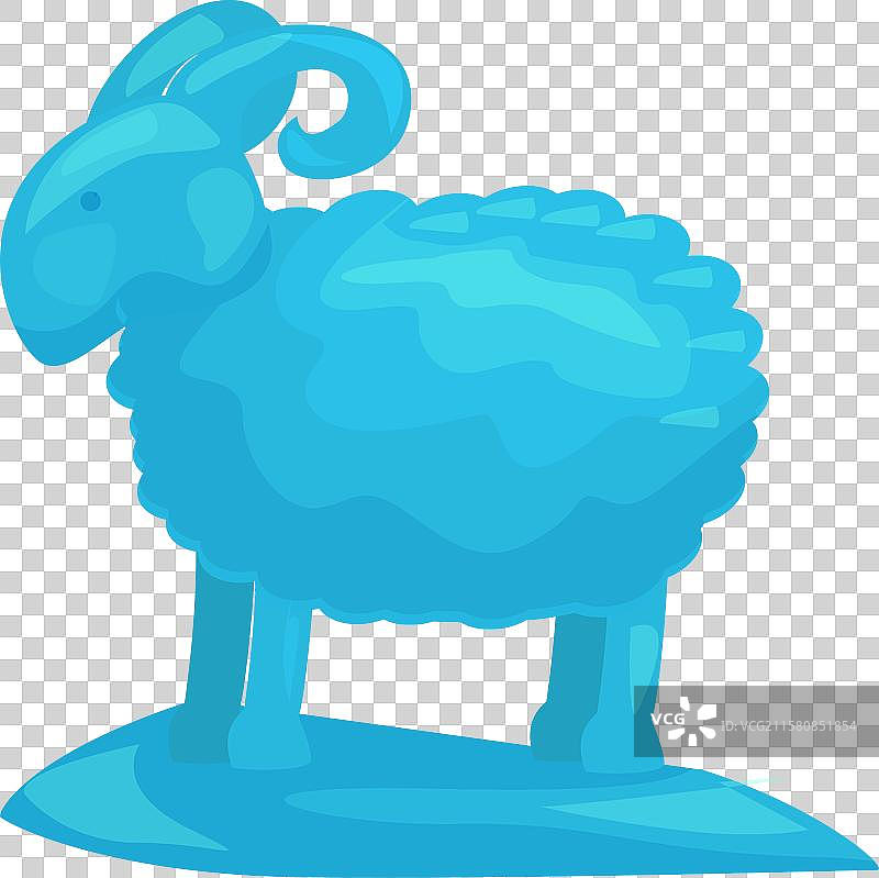 卡通蓝色公羊站在山丘上图片素材