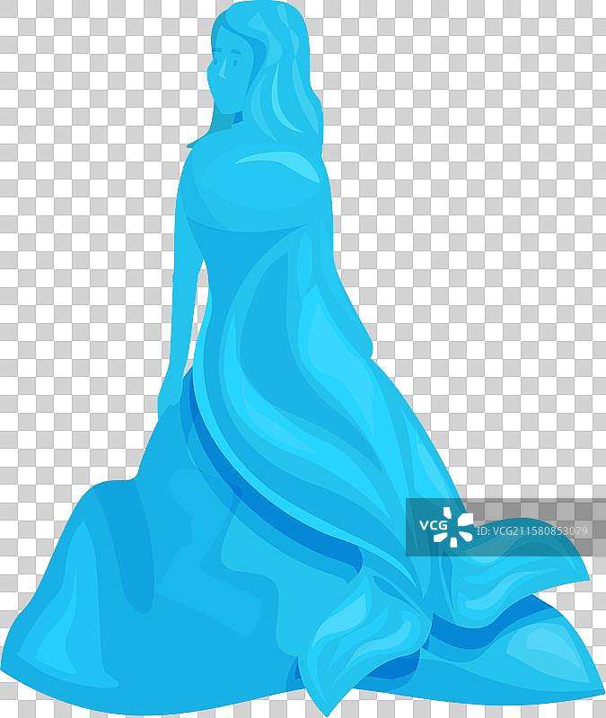 穿着长蓝色裙子的女人优雅地站着图片素材