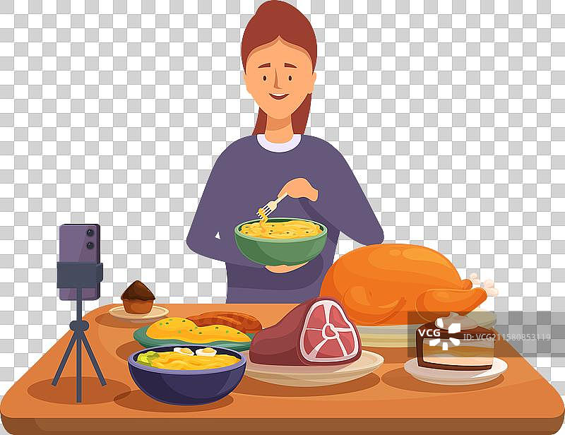 美食博主正在展示她的感恩节大餐给图片素材