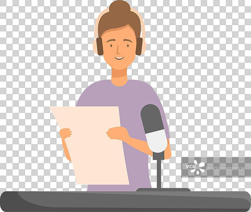 电台主持人在录制播客，正在对着麦克风讲话。图片素材