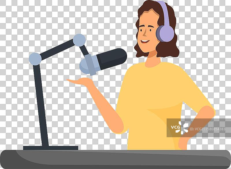 电台主持人在麦克风前录音图片素材