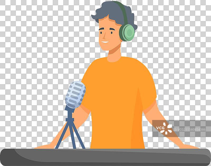 音响工程师在录音室录制播客，穿着图片素材