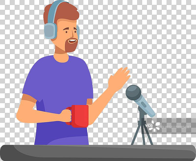 戴着耳机的广播主持人在讲话并握着一个麦克风图片素材