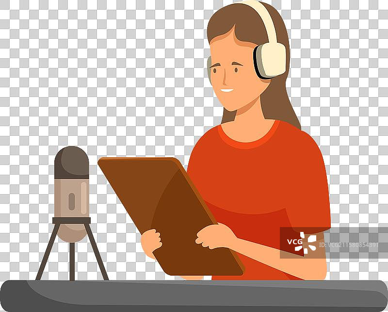 女性电台主持人录制播客时正在交谈图片素材