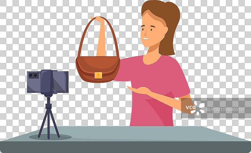 年轻的网红女性正在录制视频博客图片素材