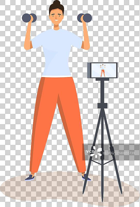 女运动员正在录制在线健身课程图片素材