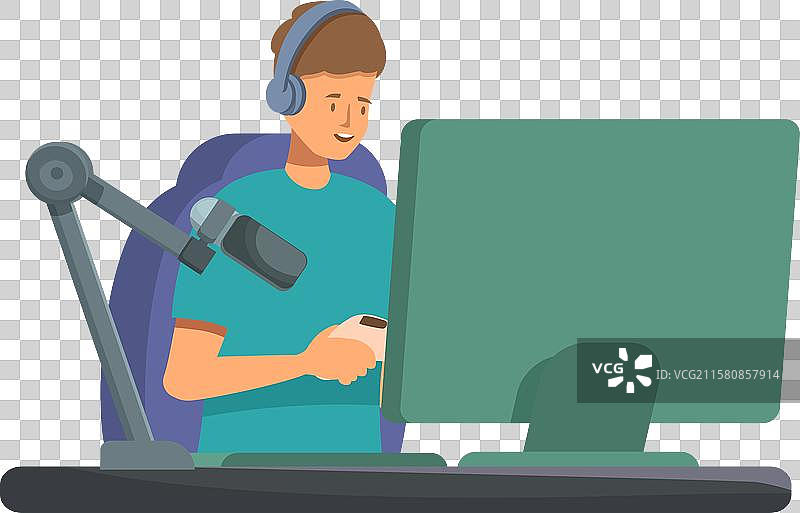 电台主持人在直播播客期间使用智能手机图片素材