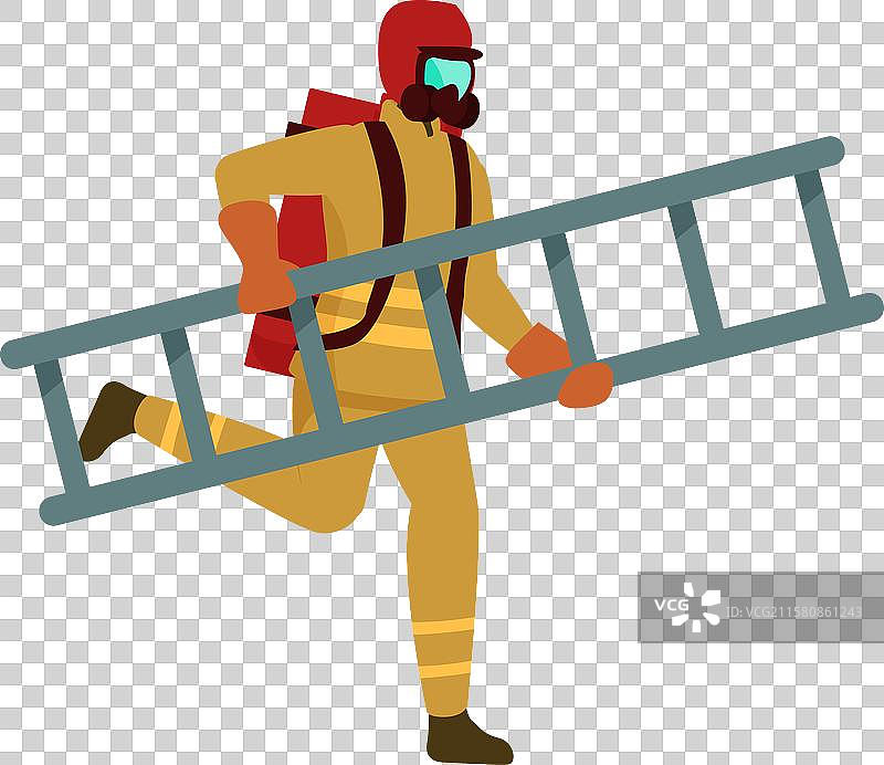 消防员奔跑并携带梯子图片素材