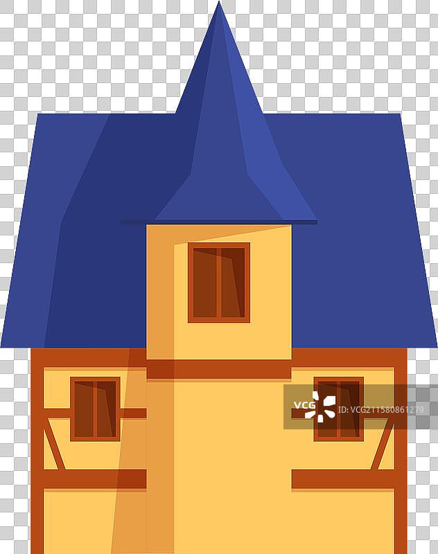 中世纪欧洲房屋，蓝色屋顶和木材结构图片素材